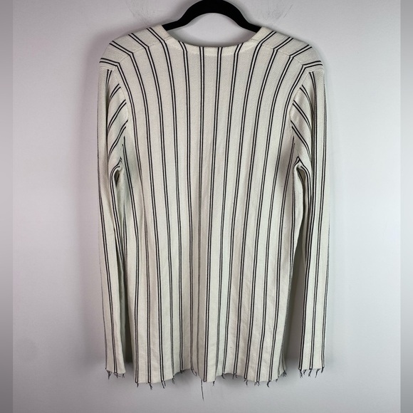 Theory haydren prosecco double stripe white black V neck sweater top Women’s M - Picture 3 of 9